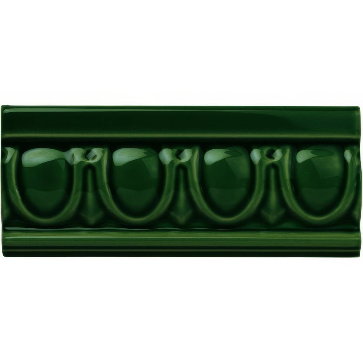 Edwardian Green Egg & Dart Moulding Ceramic Wall Tile 152x65mm - Gloss