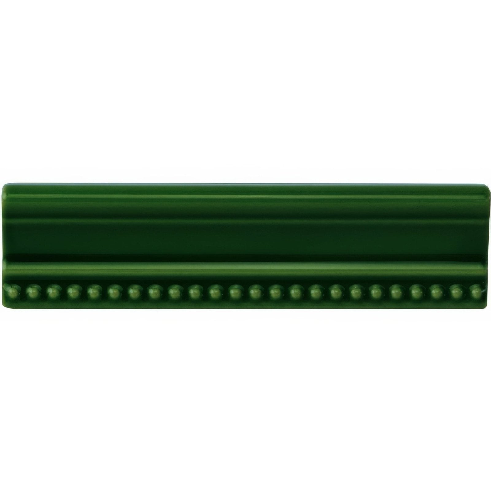 Edwardian green Hogarth moulding deep green ceramic tile with glossy finish and decorative beaded edge