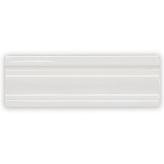 Edwardian Highgate Dado white ceramic tile with glossy finish and three horizontal ridges for wall decoration