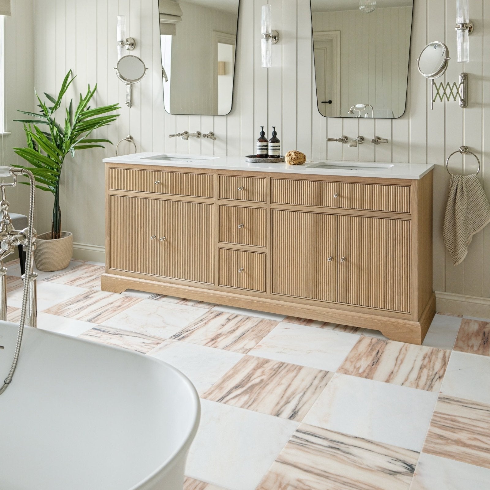 Elixir Marble Honed marble-effect tile in a bathroom
