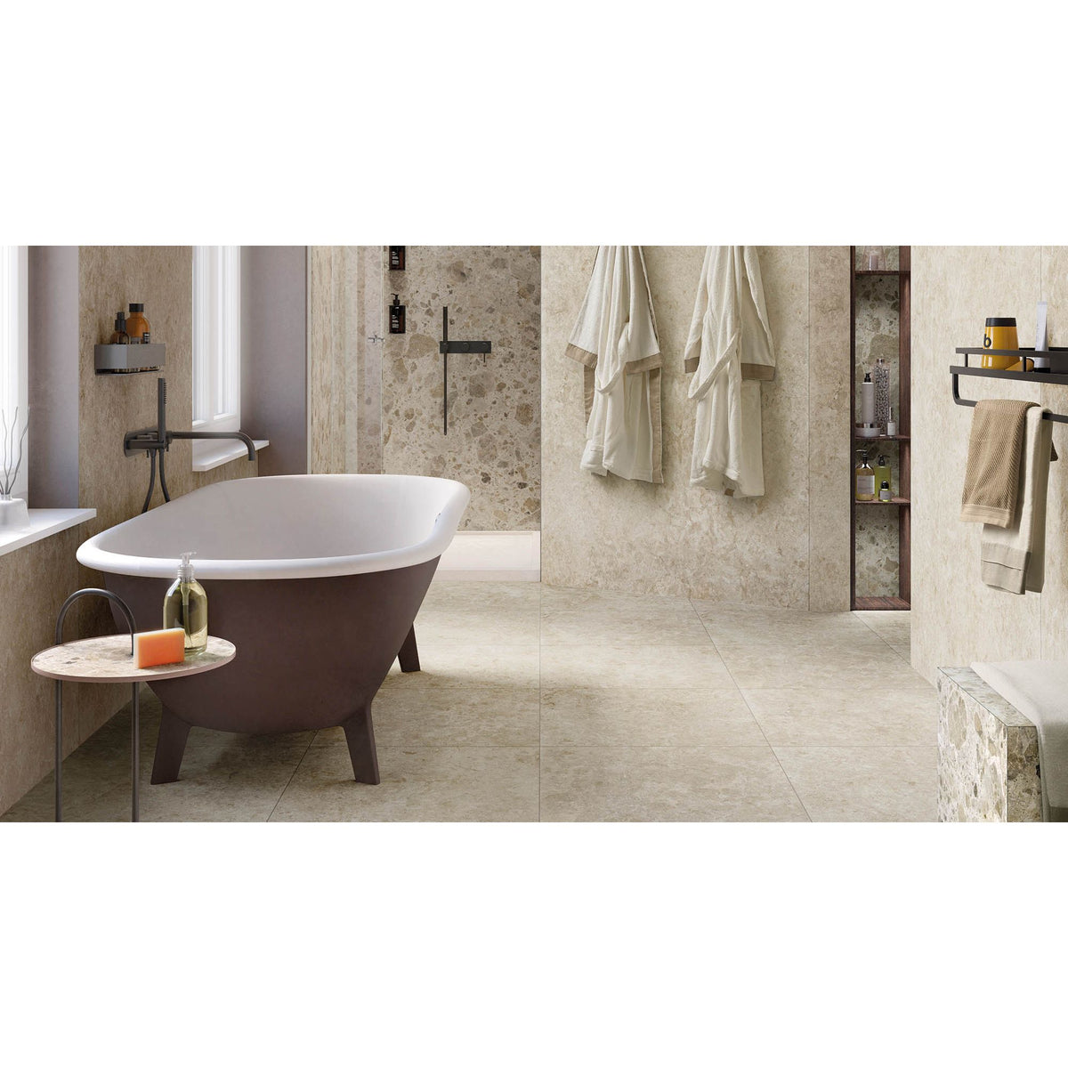 Elysian Desert Stone Brushed 80 x 80cm beige stone-effect tile