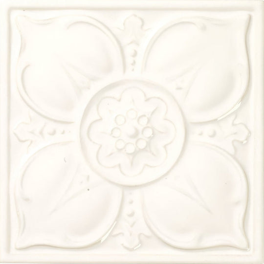 White ceramic tile empress beatrice pearl with raised floral design for decorative wall applications