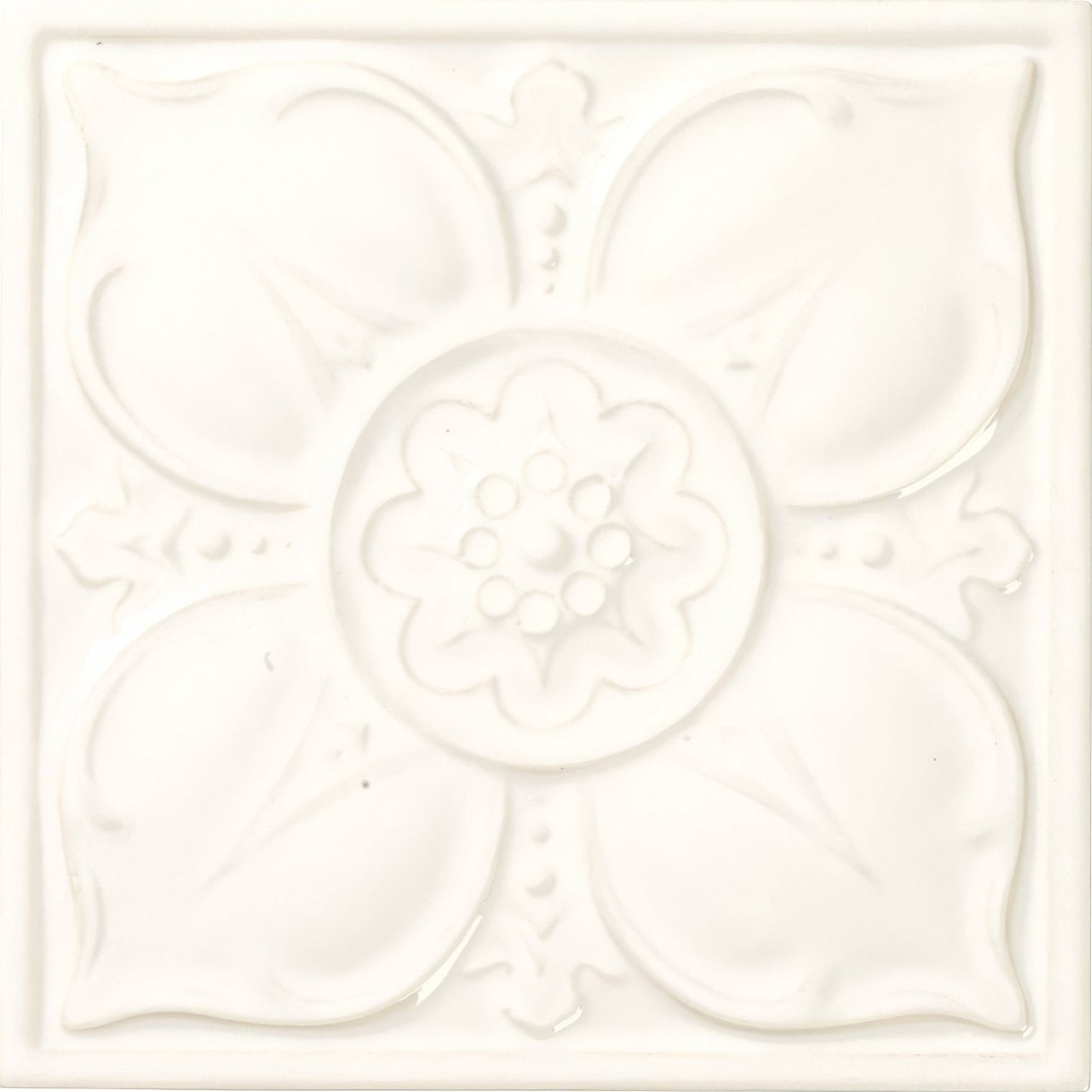White ceramic tile empress beatrice pearl with raised floral design for decorative wall applications