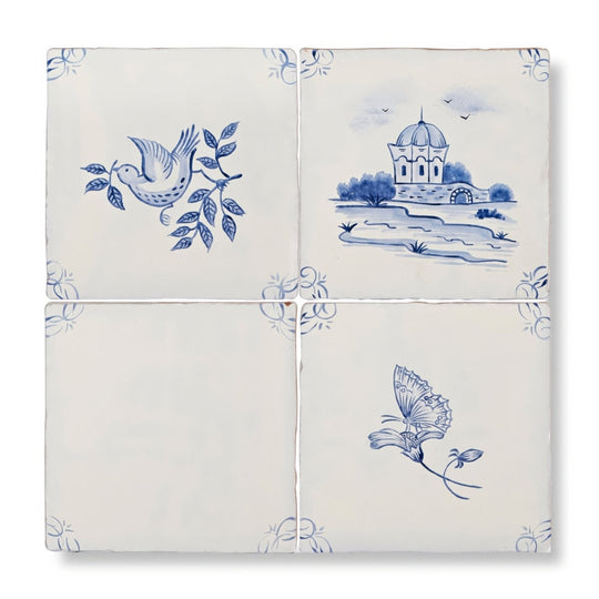English Delft Butterfly 2 Blue Gloss Tile - alternate view