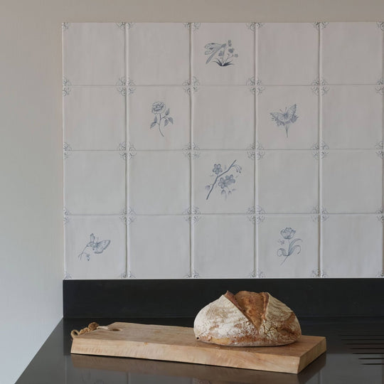 English Delft Charcoal Snowdrop Ceramic Wall Tile - alternate view
