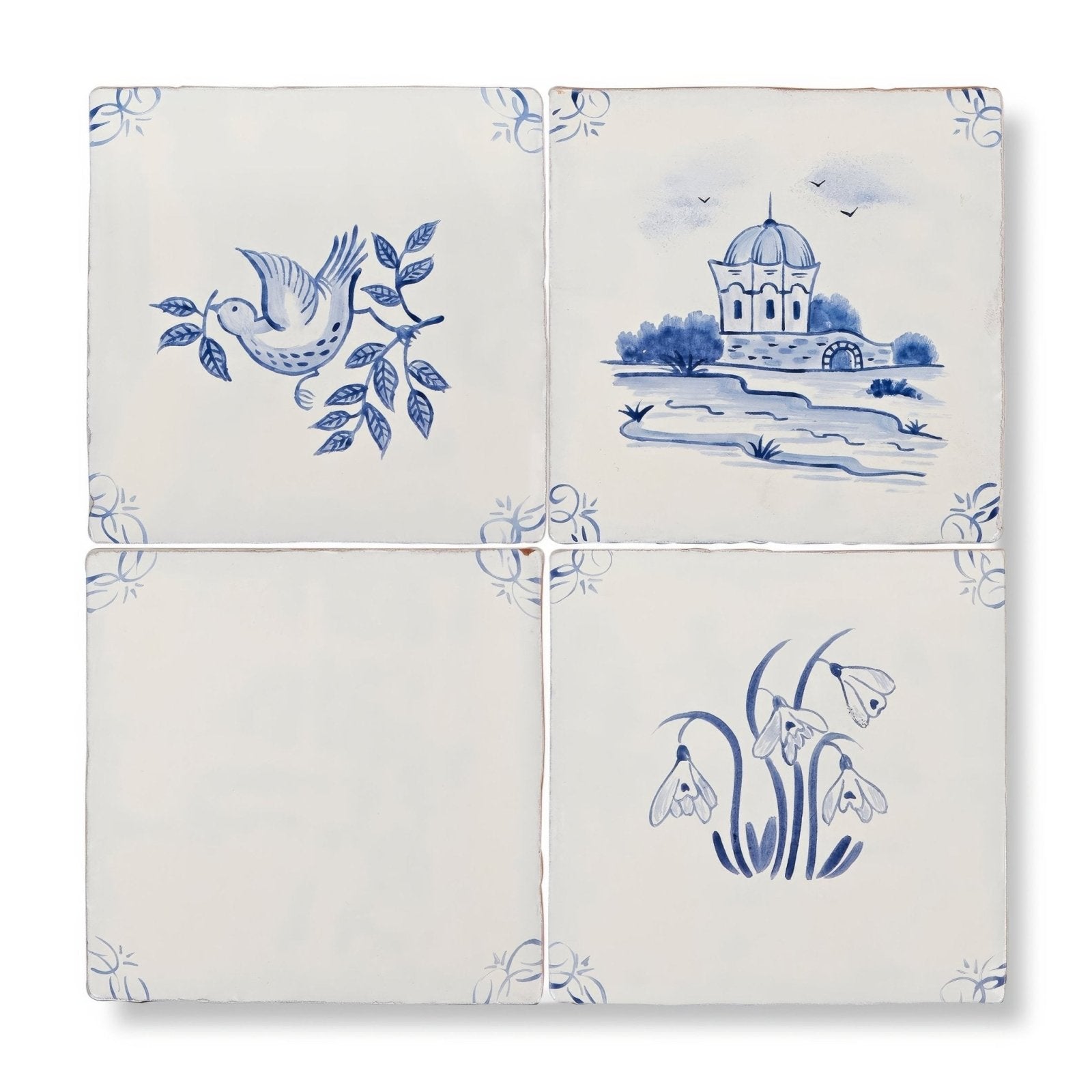 English Delft Snowdrop Blue Gloss Tile – pattern detail