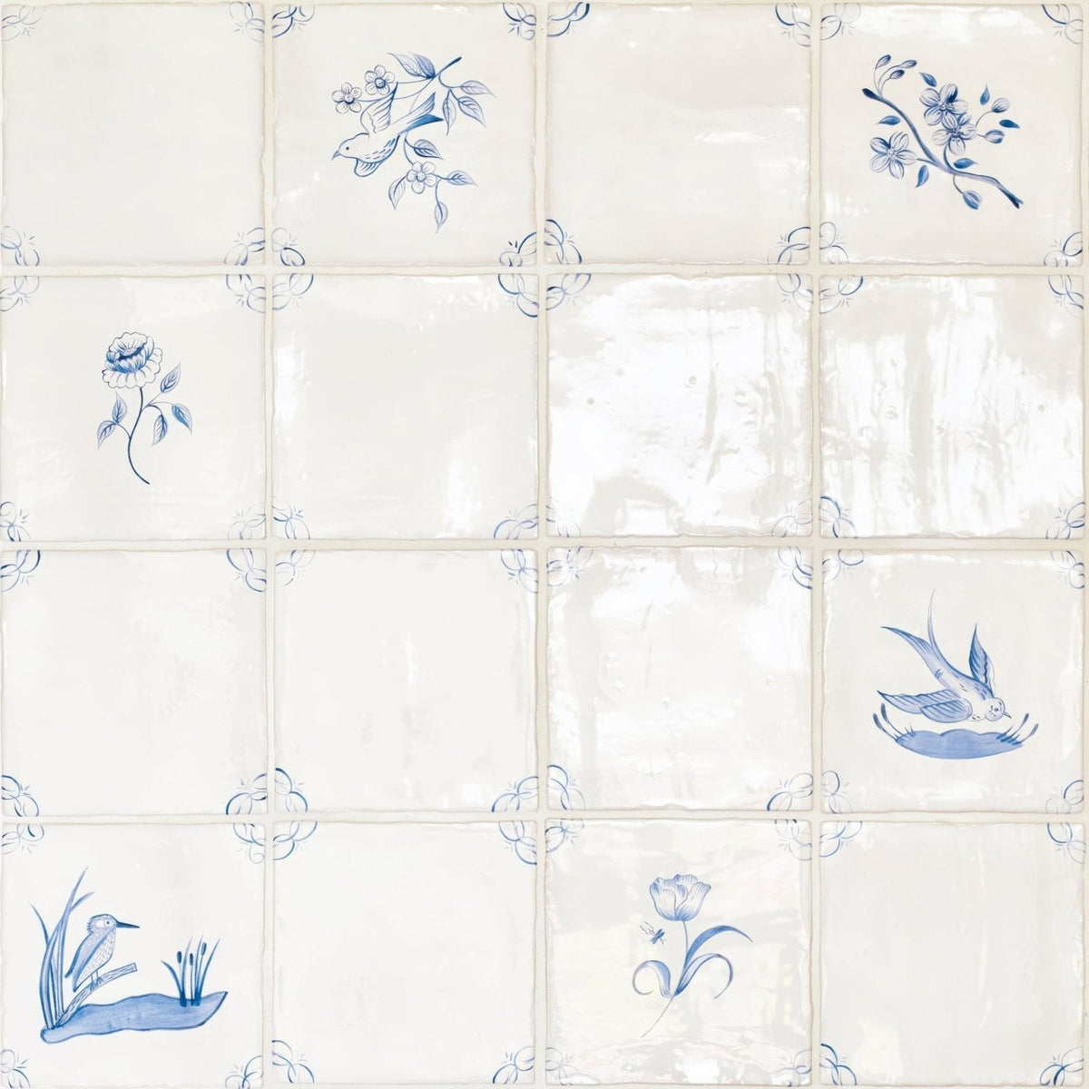 English Delft Tulip Blue Gloss Tile – pattern detail