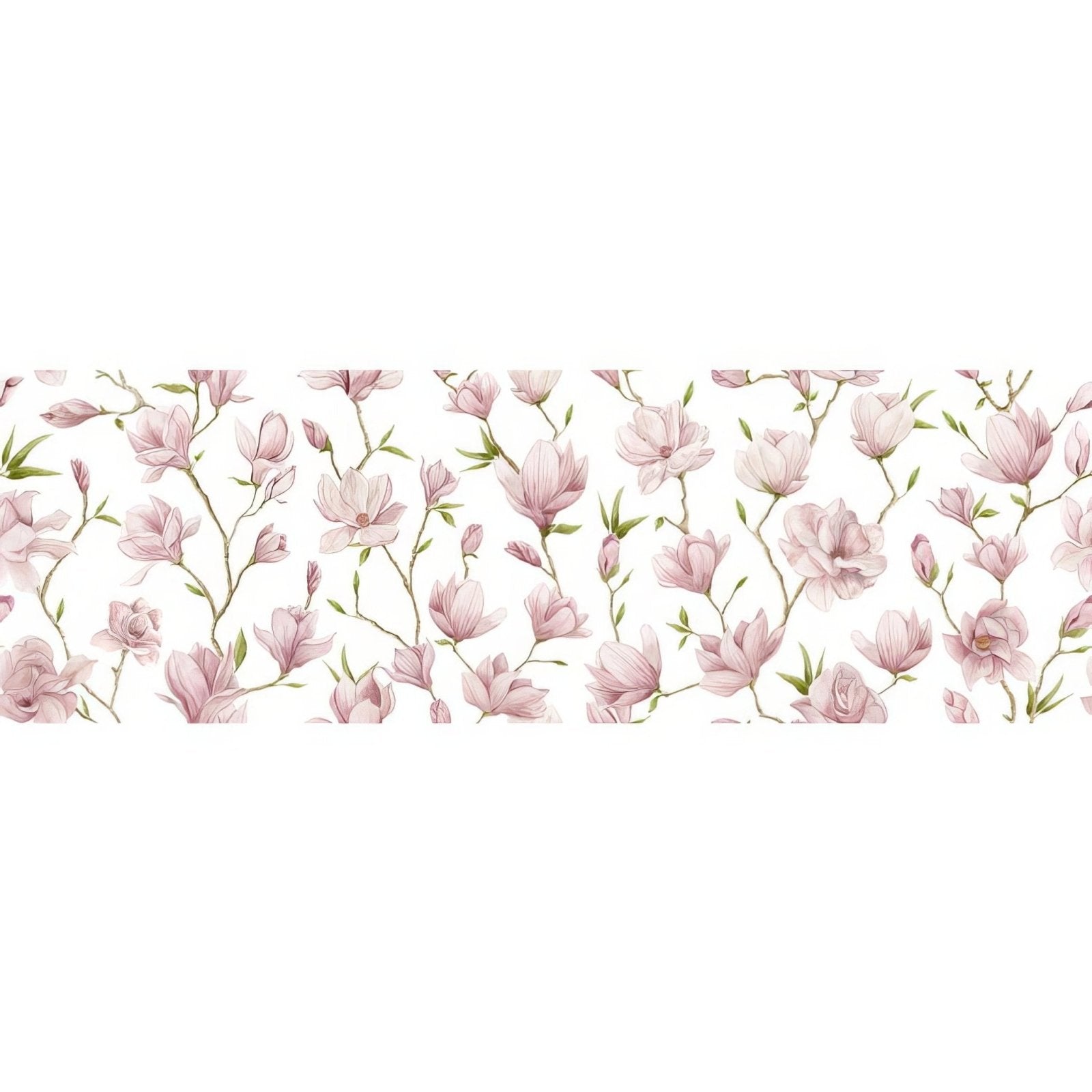 A delicate pink magnolia floral border with soft watercolor petals on an english garden magnolia single tile