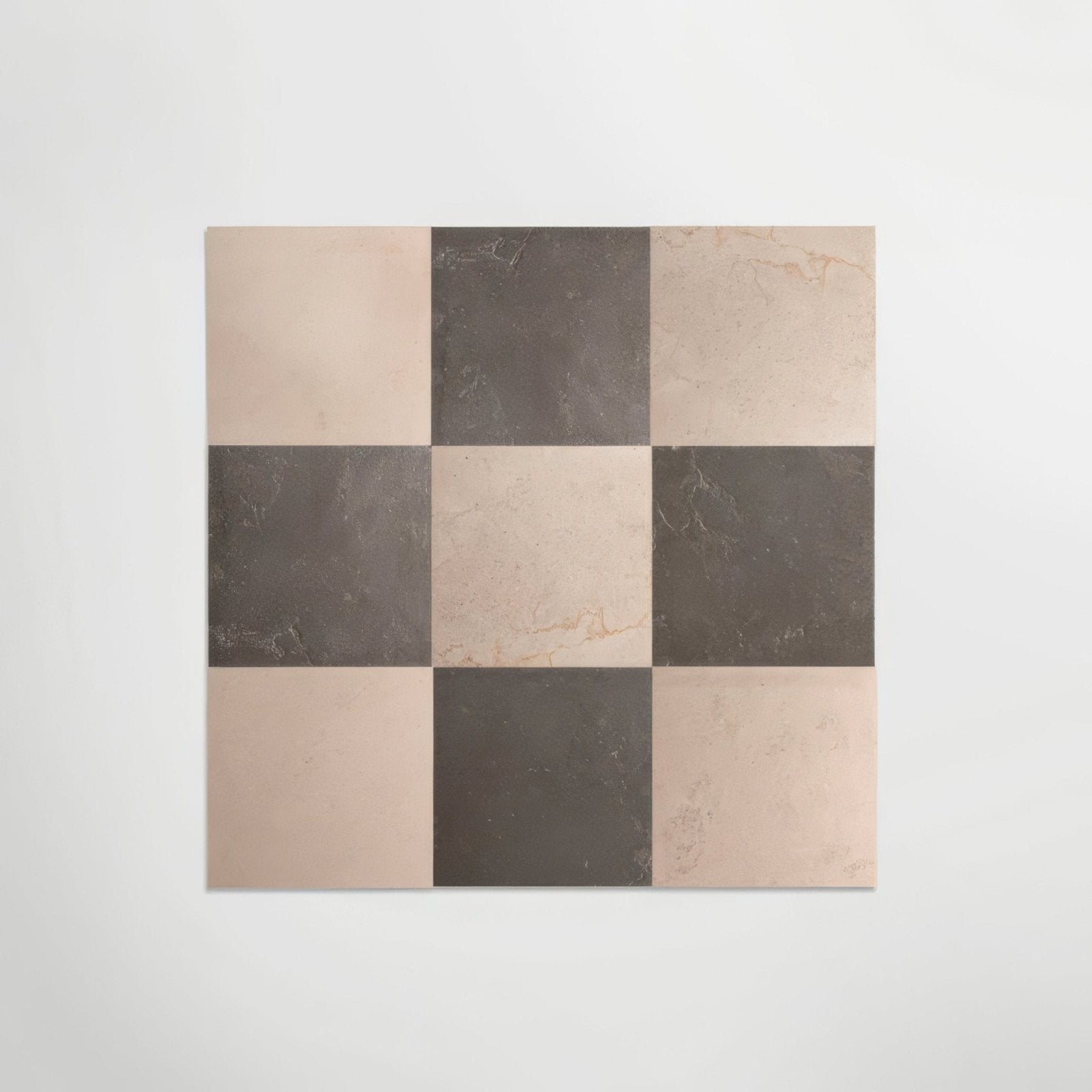 English heritage marble hill white square mosaic tile panel with beige and dark gray checkerboard marble pattern