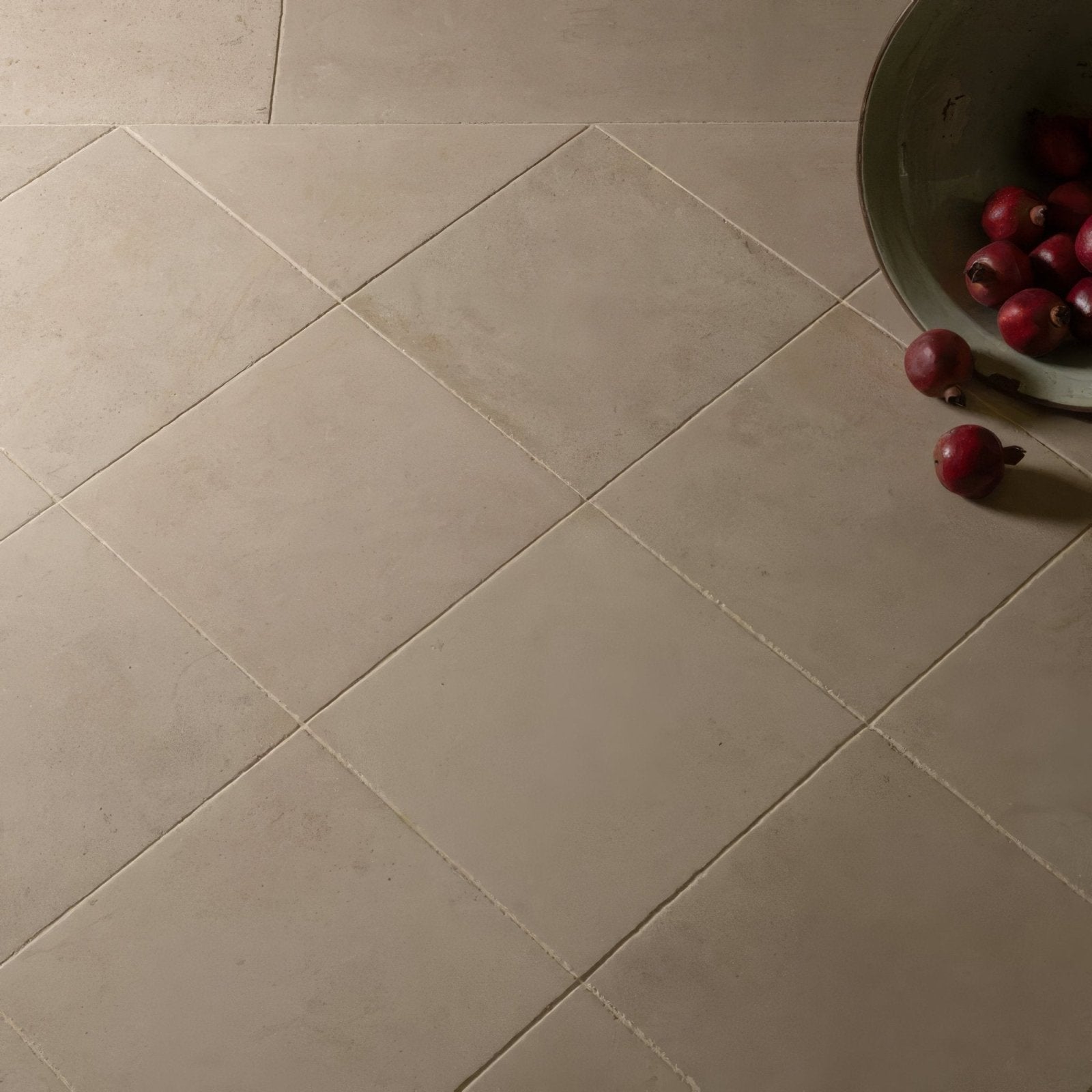 Beige rectangular floor tiles with subtle texture and light grout lines from english heritage marble hill white square collection