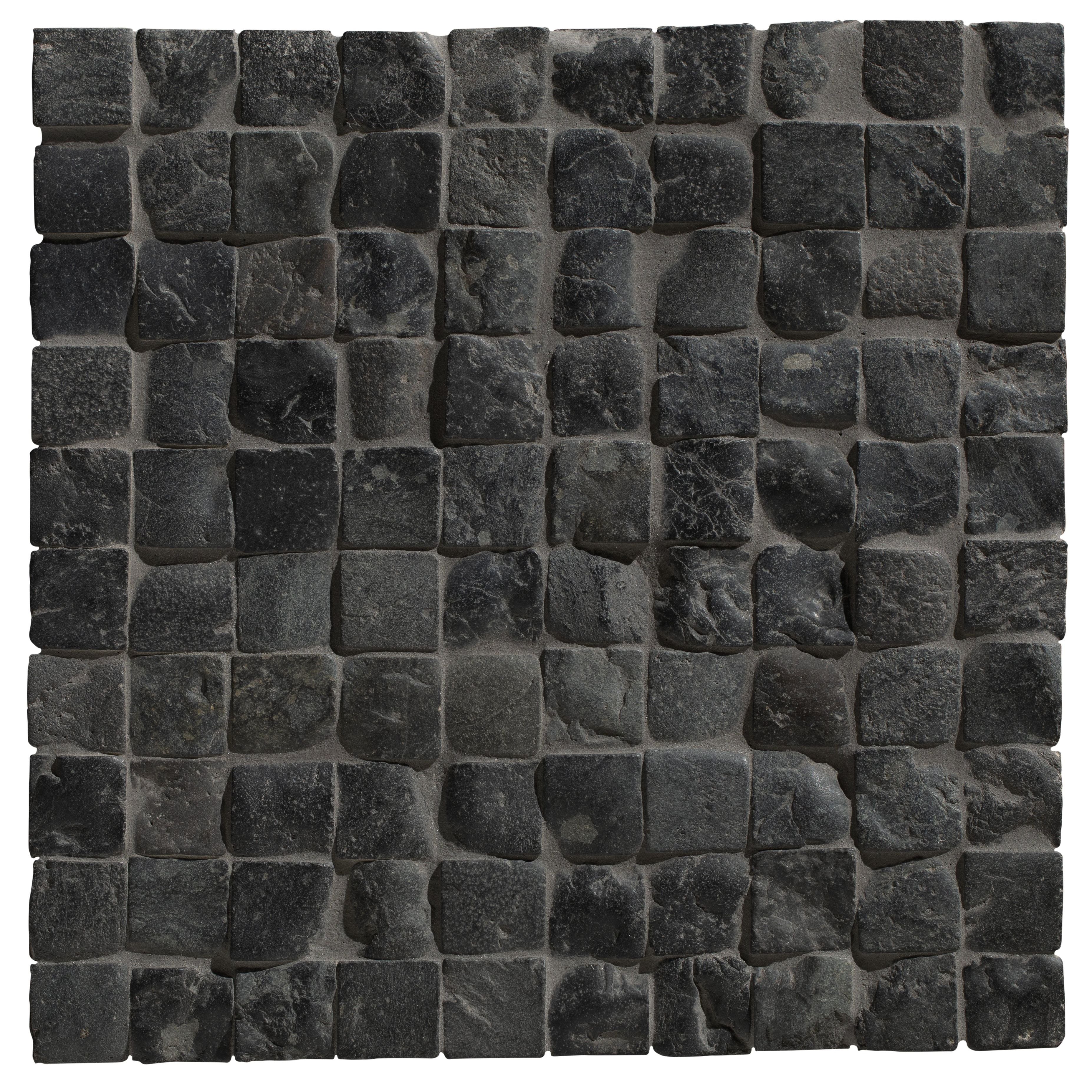 Enso cobble mosaic cube charcoal dark gray irregular stone tile with rough natural texture for flooring or walls