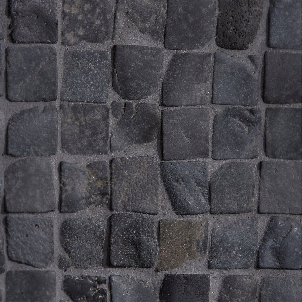 Enso Cobble Mosaic Cube Charcoal dark gray irregular stone tiles with rough natural texture for flooring and walls