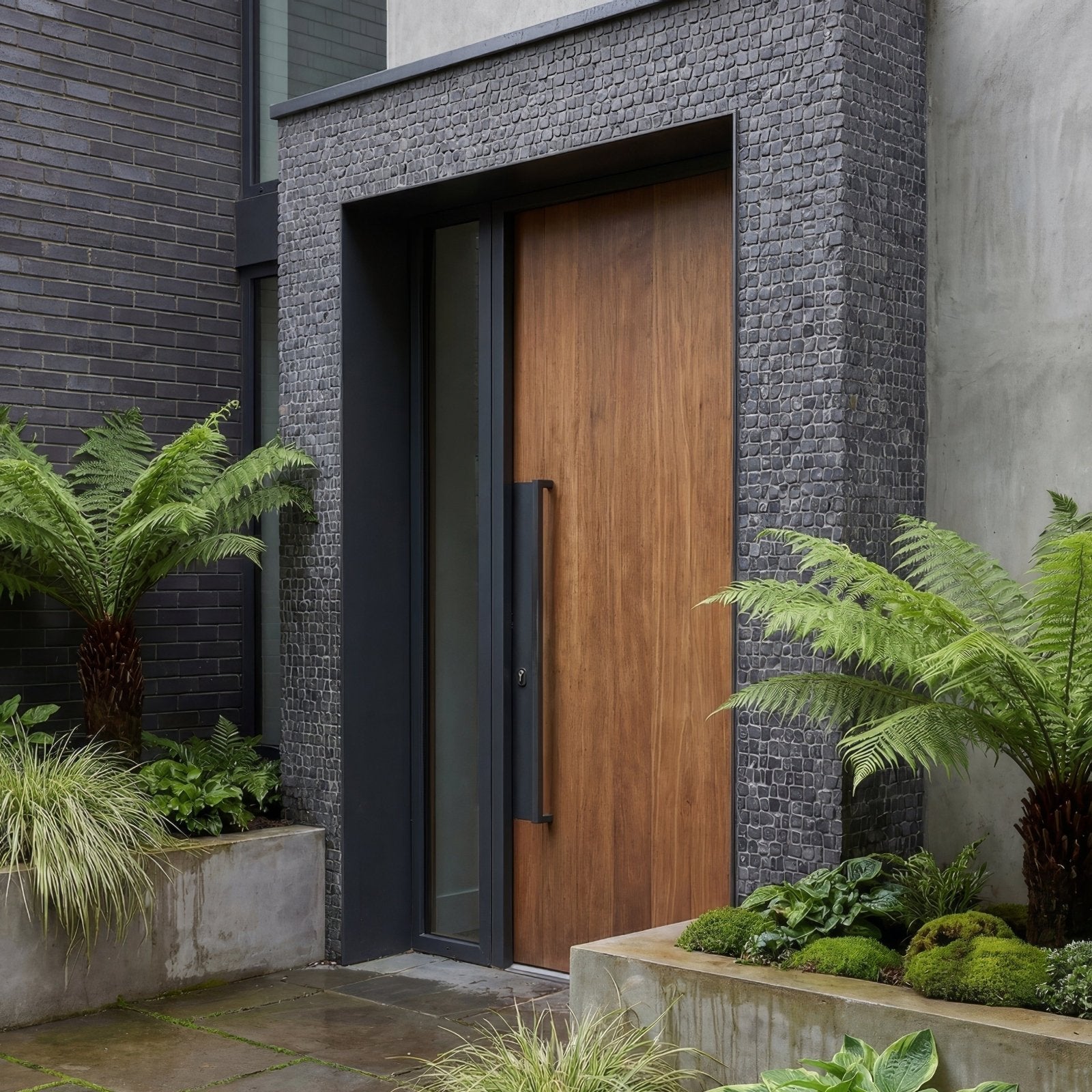 Enso Cobble Mosaic Strip Charcoal charcoal cobble mosaic on a wall