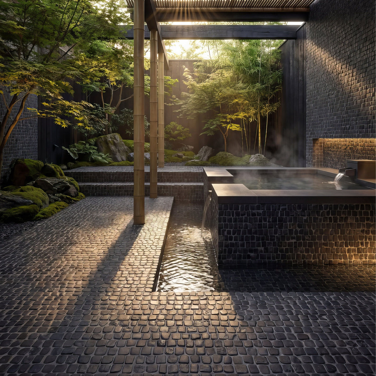 Enso Cobble Mosaic Strip Charcoal charcoal cobble stone mosaic strip
