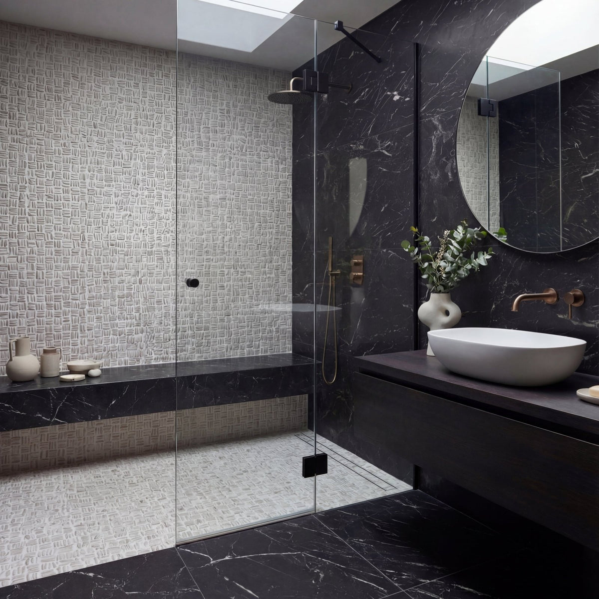 Enso Mosaic Organic Basketweave white and beige stone mosaic