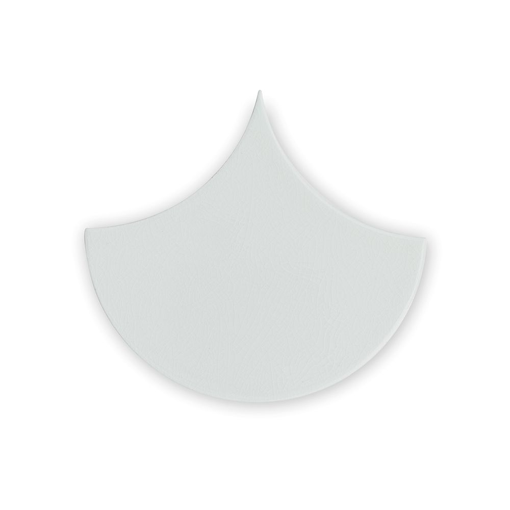 A sleek minimalist white ceramic escalas ivory scallop glazed tile with smooth curved edge and subtle glossy finish