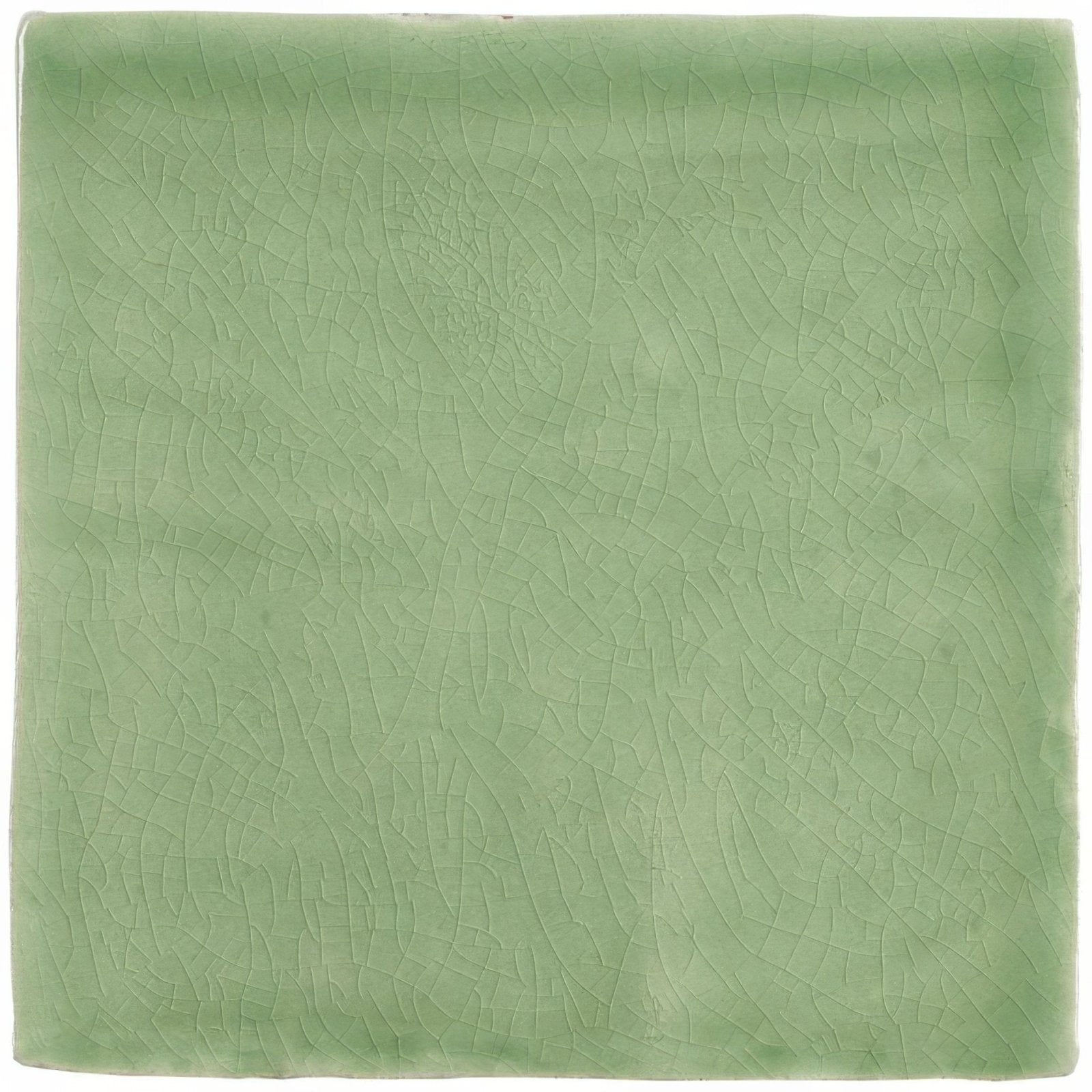 A square light green ceramic field tile estuary with a subtle crackled glaze finish for wall or floor use