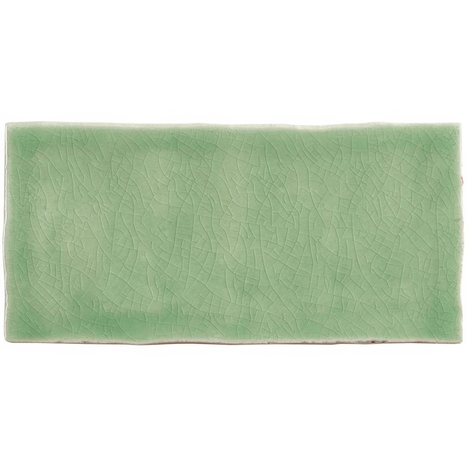 A rectangular light green ceramic half tile estuary with a subtle crackled glaze finish