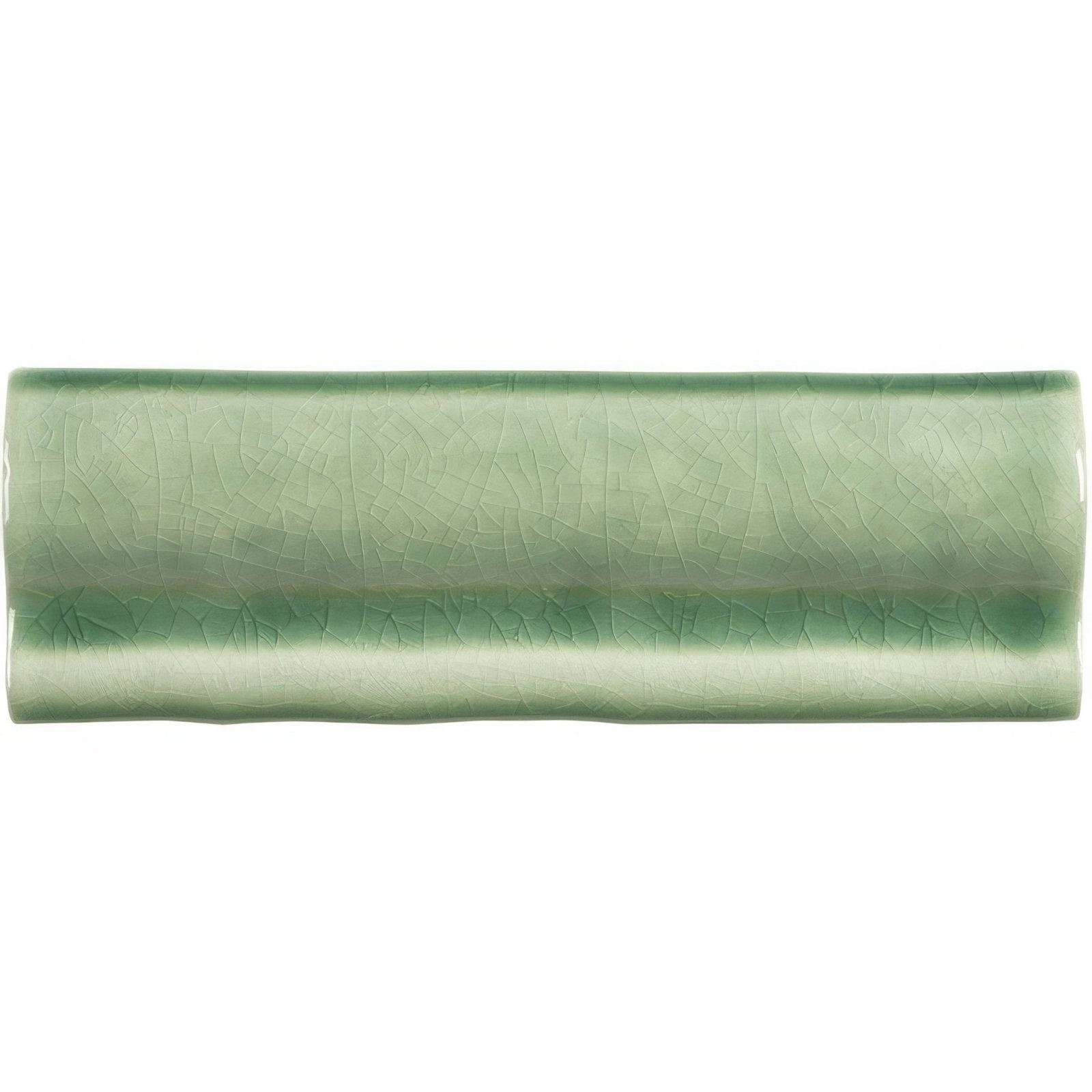 A rectangular ceramic torus moulding tile in soft green glaze with subtle crackle texture called estuary