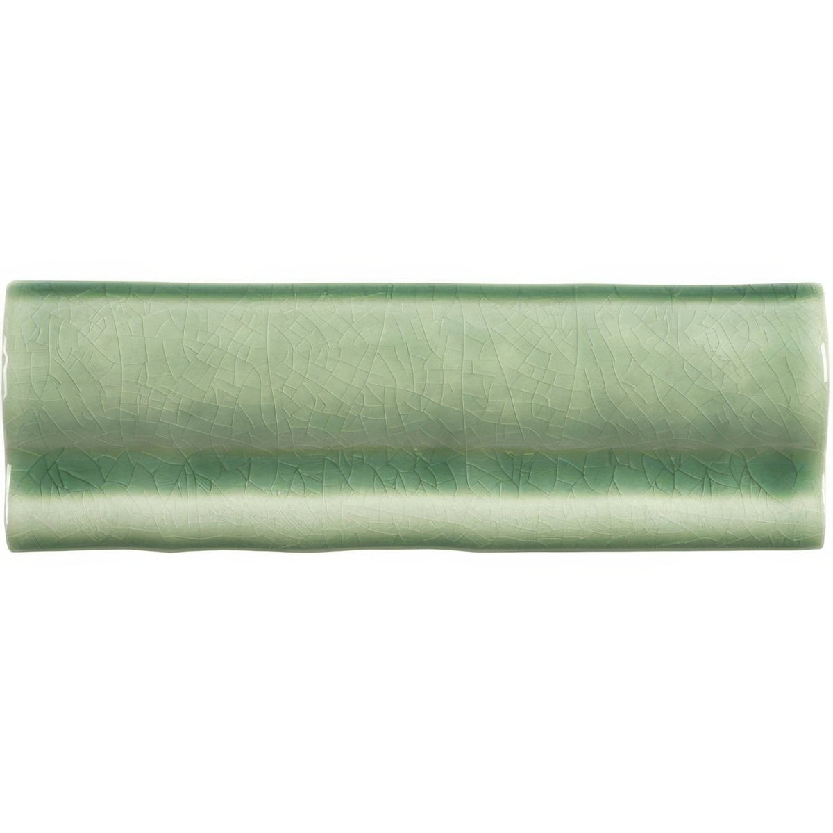 A rectangular ceramic torus moulding tile in soft green glaze with subtle crackle texture called estuary