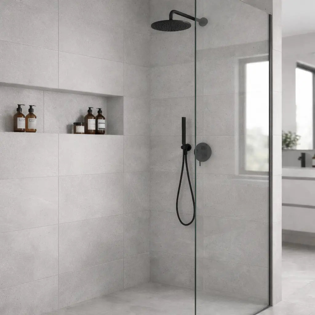 Eternity Grey 30 x 60cm concrete-effect porcelain tile detail