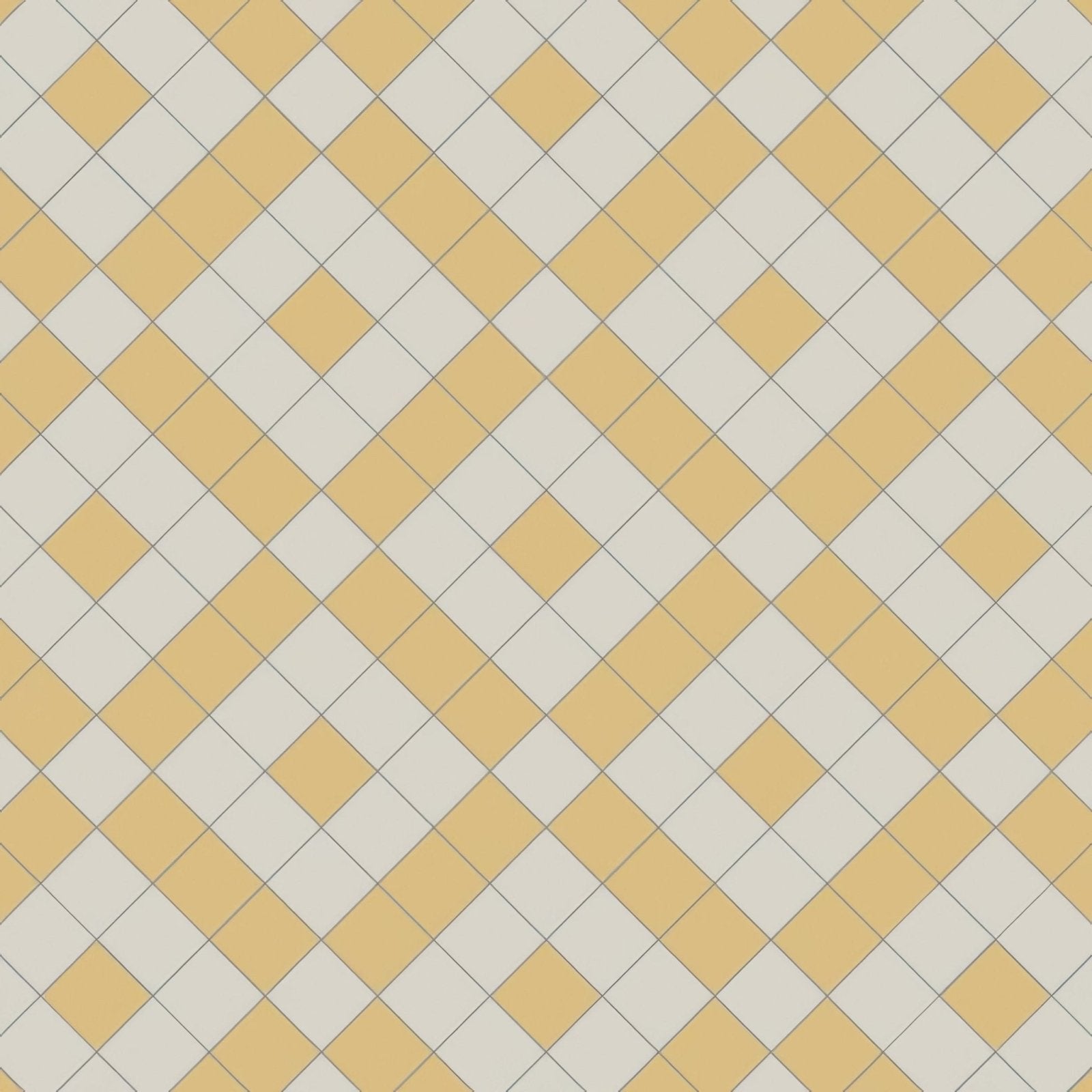Diagonal pattern of cream and mustard yellow ceramic square tiles from exeter dover white and hawthorn yellow collection