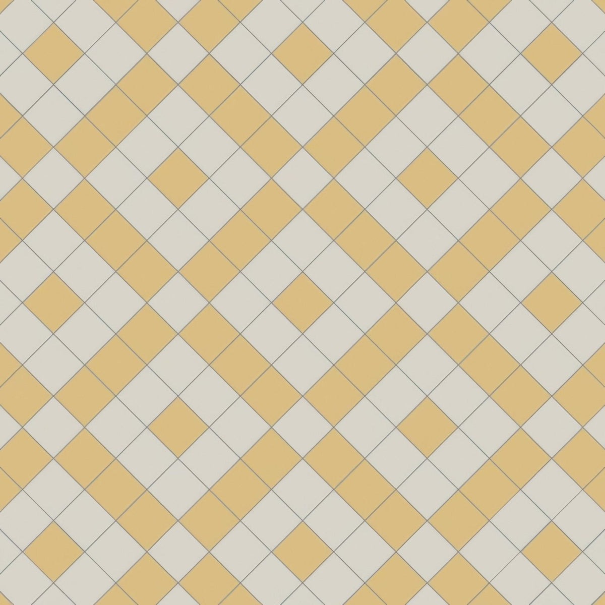 Diagonal pattern of cream and mustard yellow ceramic square tiles from exeter dover white and hawthorn yellow collection