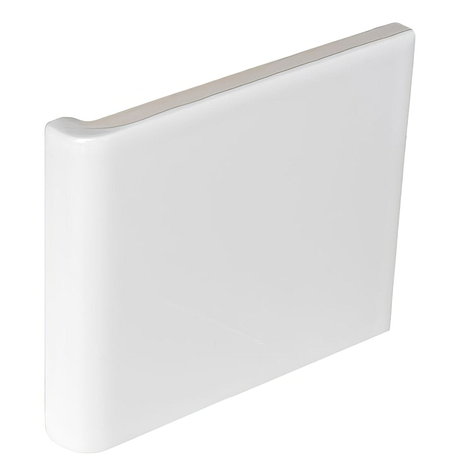 White rectangular ceramic external wrapping piece brilliant white with smooth glossy finish and rounded edges