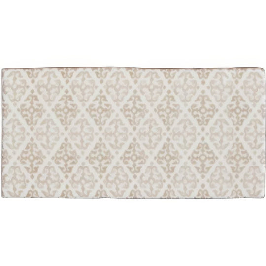 Beige and cream damask patterned rectangular rug fabrique coraline soft taupe with soft texture for home decor