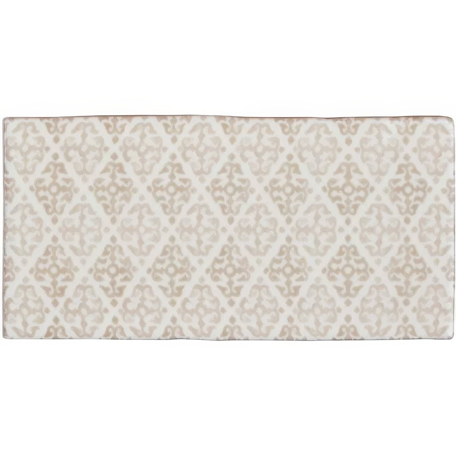 Beige and cream damask patterned rectangular rug fabrique coraline soft taupe with soft texture for home decor