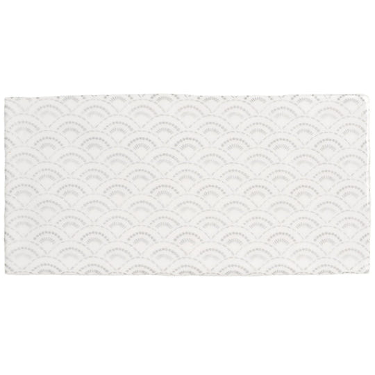 White fabric bath mat fabrique rosaline dove grey with subtle raised fan-shaped pattern for bathroom use