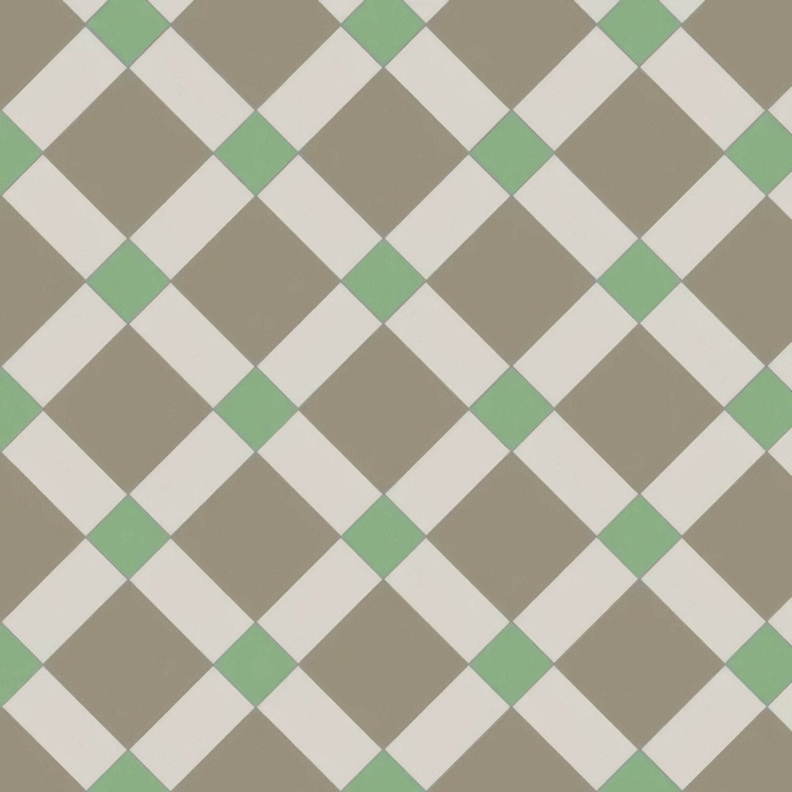 Falkirk dover white patterned tile with a diamond grid featuring beige and muted green squares for flooring use
