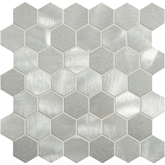 Fenrir Silver Mixed Finish Hexagon Mosaic Wall & Floor Tile - alternate view