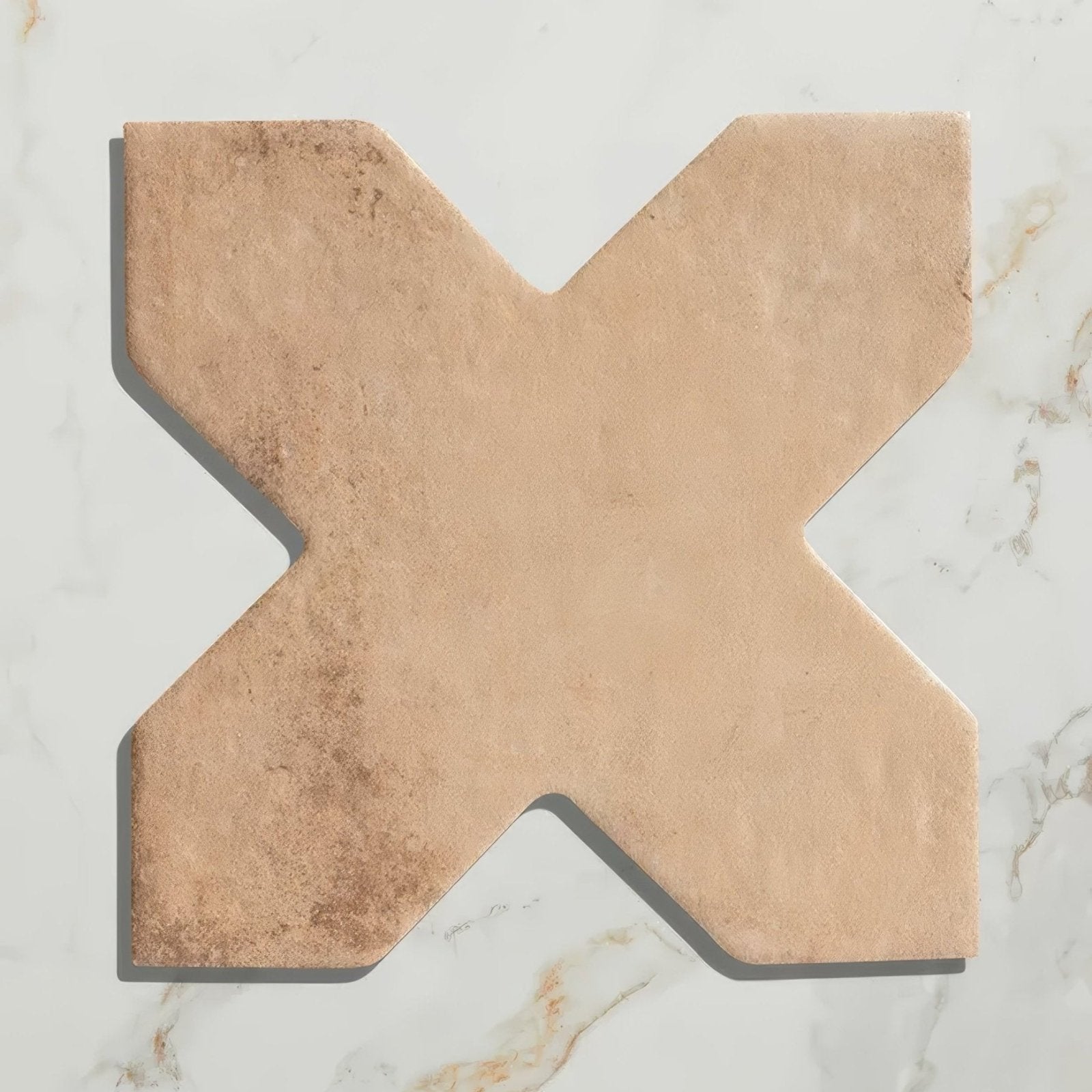 Beige terracotta fez porcelain cross cotto tile with textured slightly weathered x shape surface for flooring use