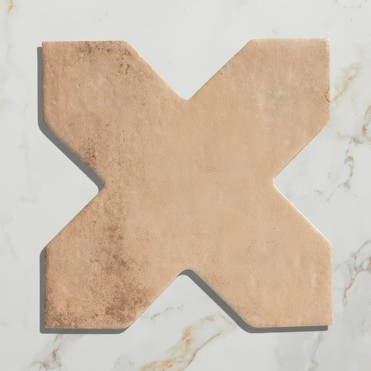 Beige terracotta fez porcelain cross cotto tile with textured slightly weathered x shape surface for flooring use