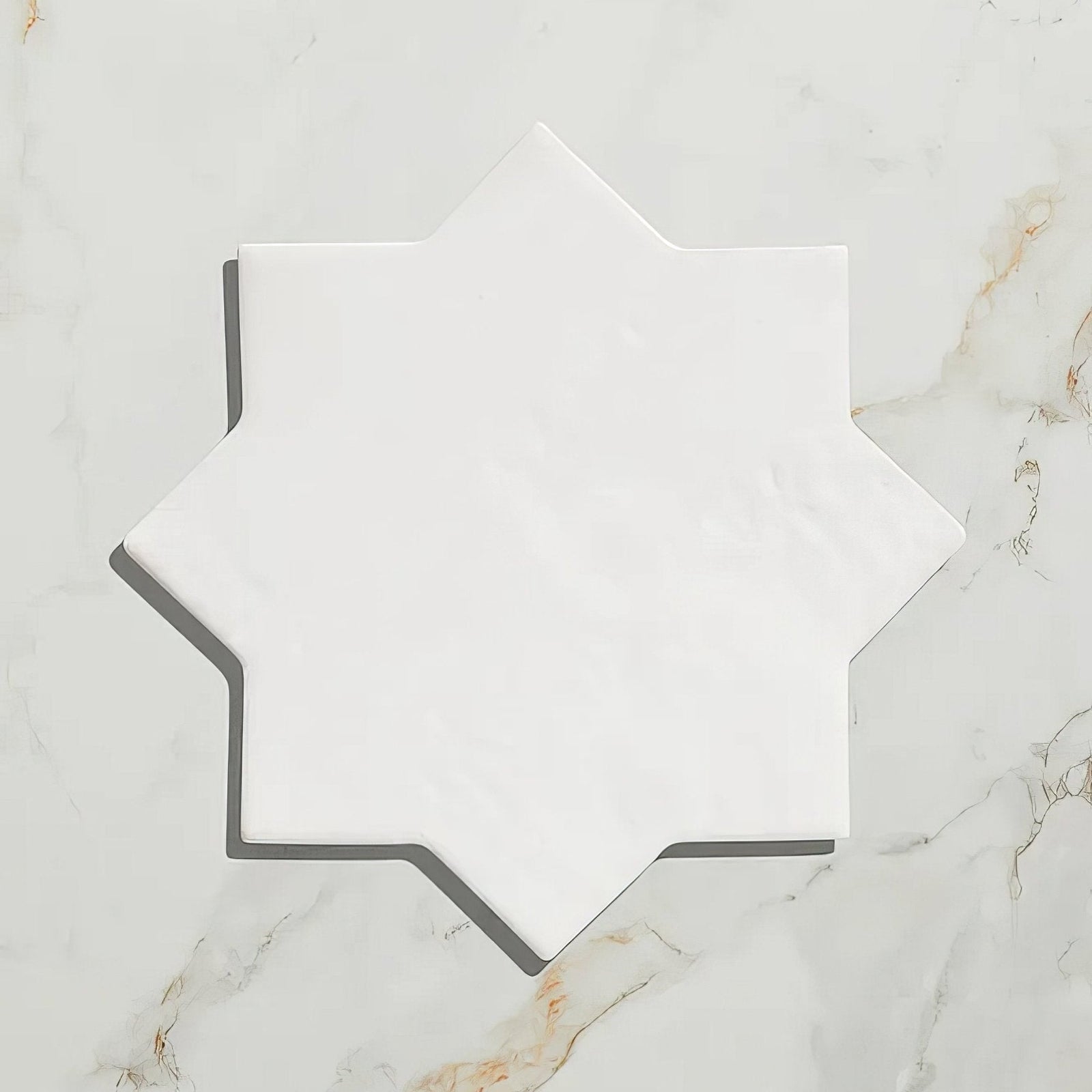 Fez porcelain star white tile with a smooth glossy finish and white star shape for decorative wall use
