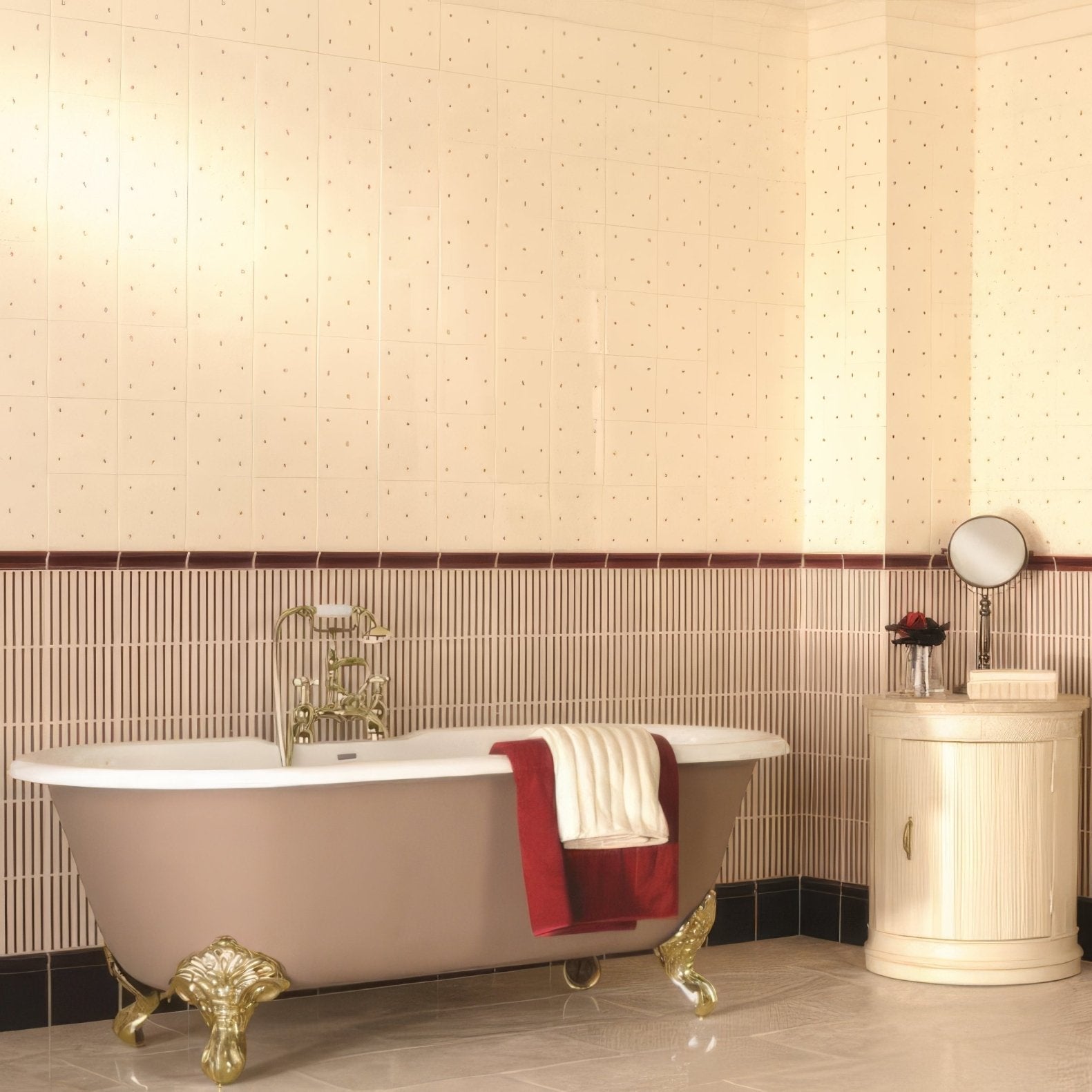 Fleur de Lis Burgundy on County White (2 Tile Set)