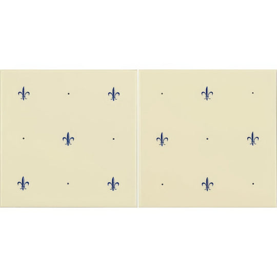 Fleur de Lis Royal Blue On Colonial White (2 Tile Set)