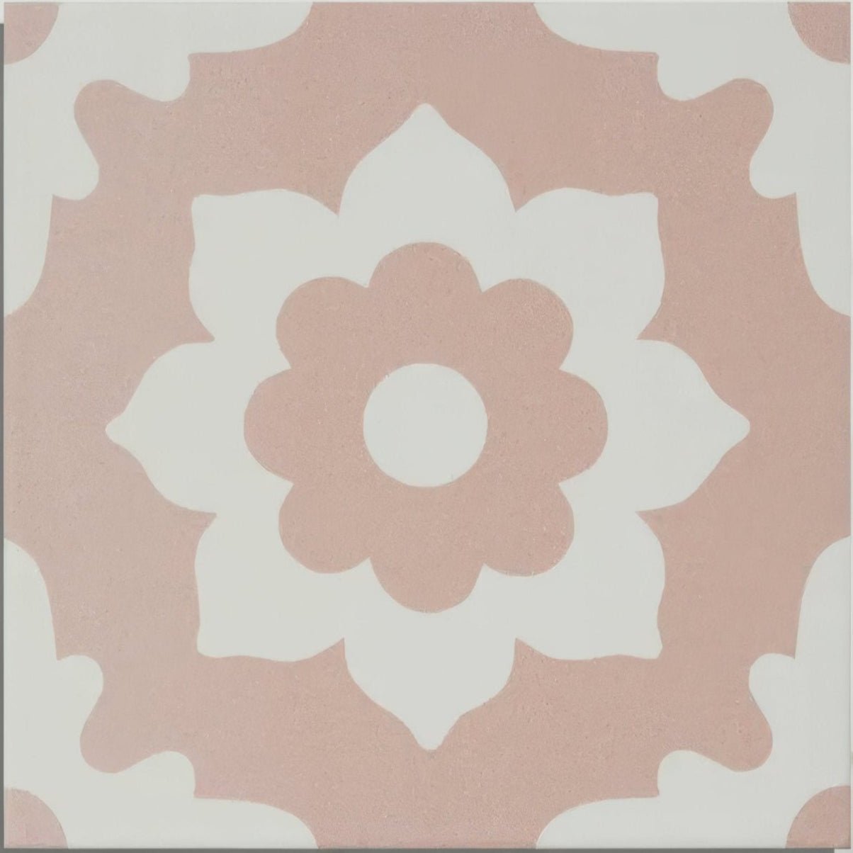 Floris porcelain rose pink and white floral patterned ceramic tile ideal for decorative wall and floor use