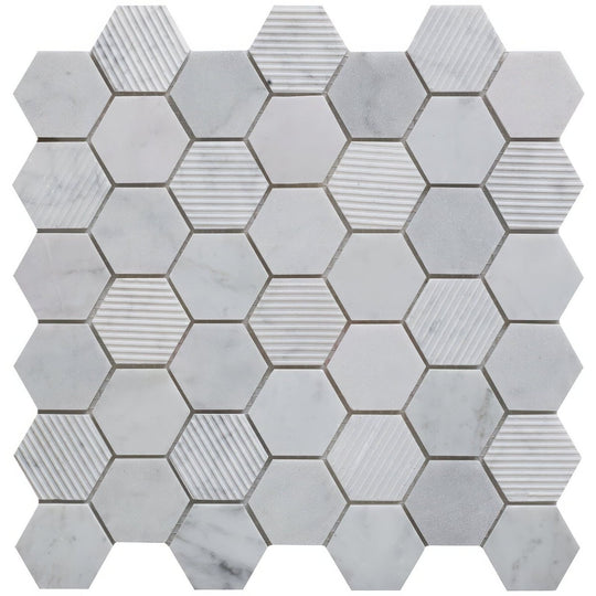 Fog Stone Hexagon Mixed Finish Marble Mosaic - alternate view