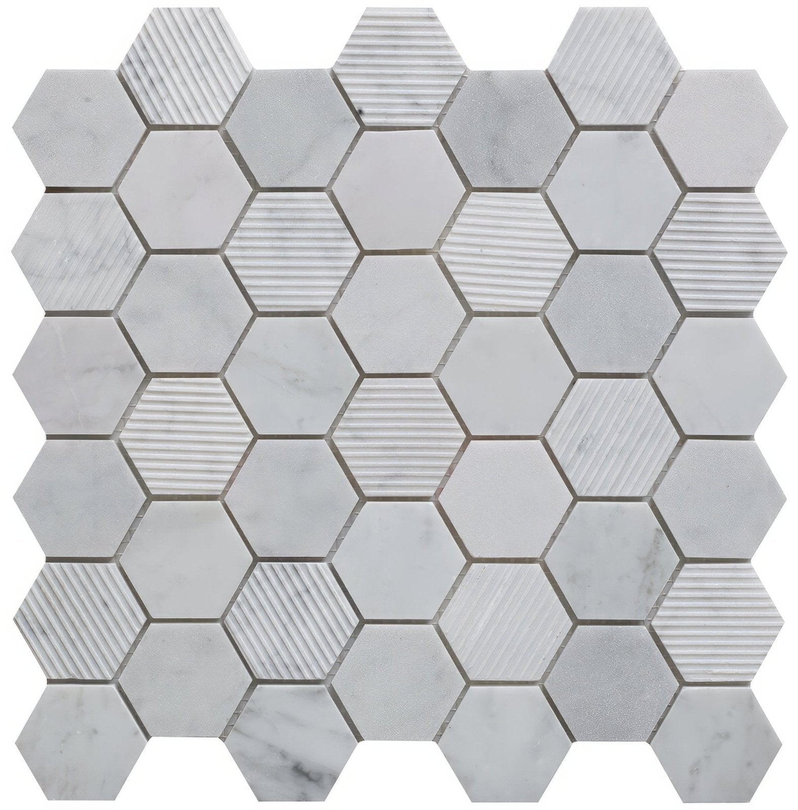 Fog Stone Hexagon Mixed Finish Marble Mosaic