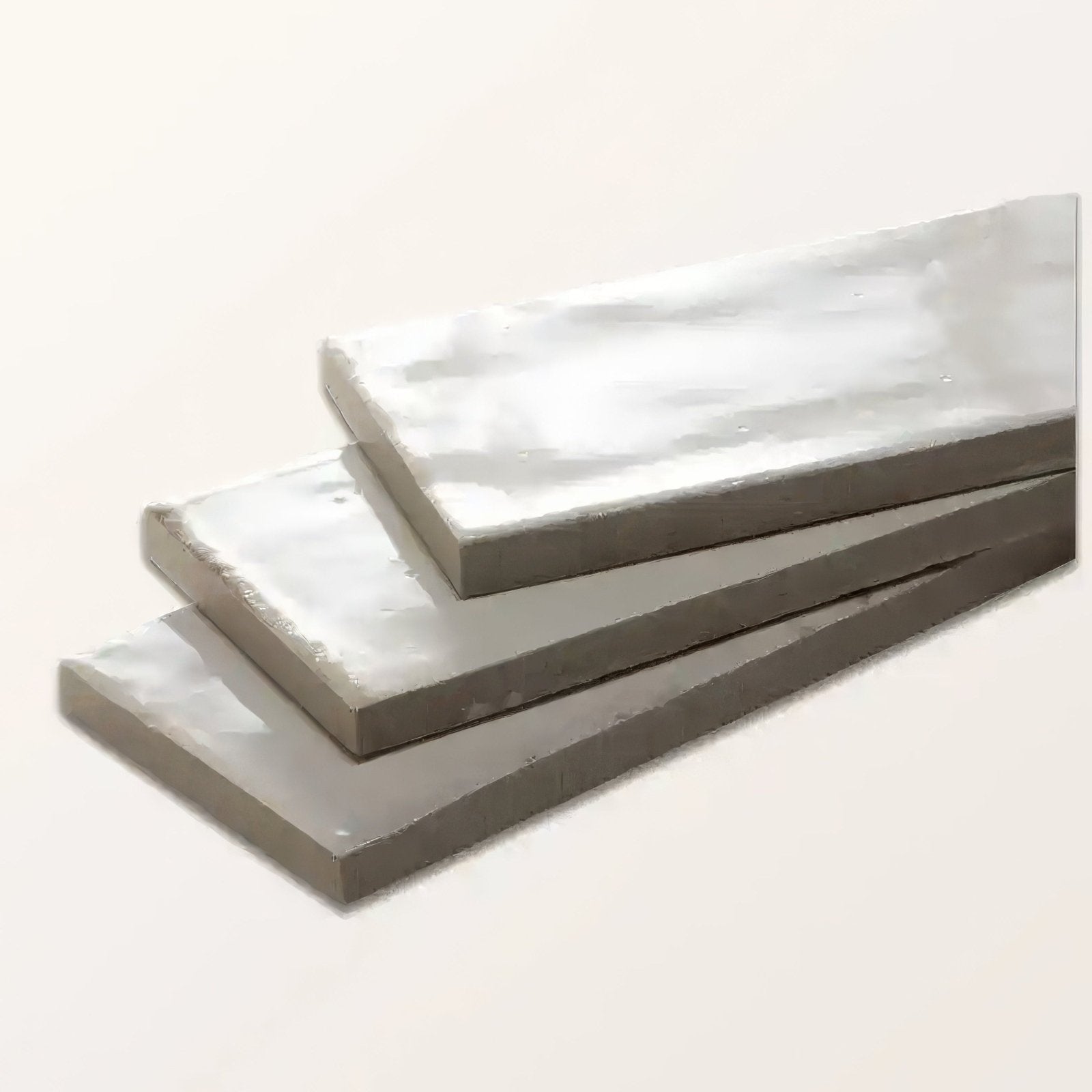 Three rectangular metallic gray fontenay porcelain metro wall tiles with a smooth slightly reflective surface