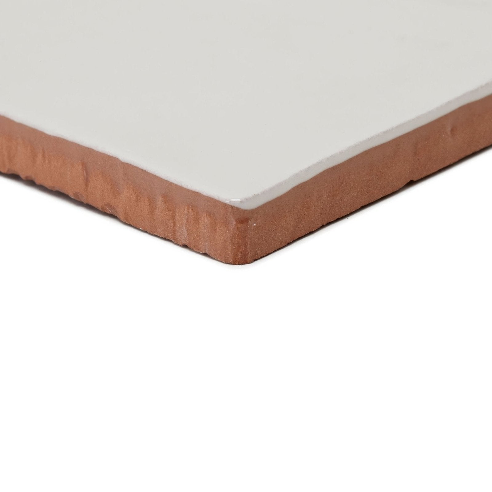 Forecast arran square glazed terracotta tile with smooth light gray surface and unglazed earthy brown edge