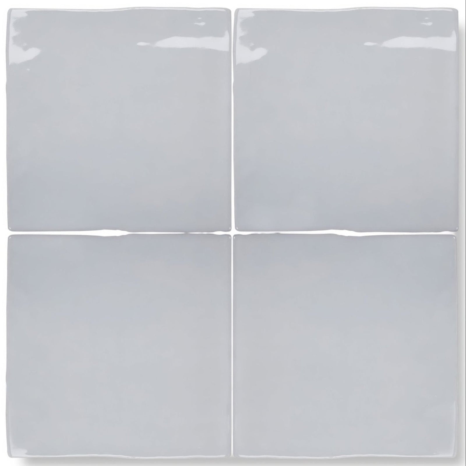 Four square glossy light gray ceramic tiles arranged in a grid forecast cromarty square glazed tile
