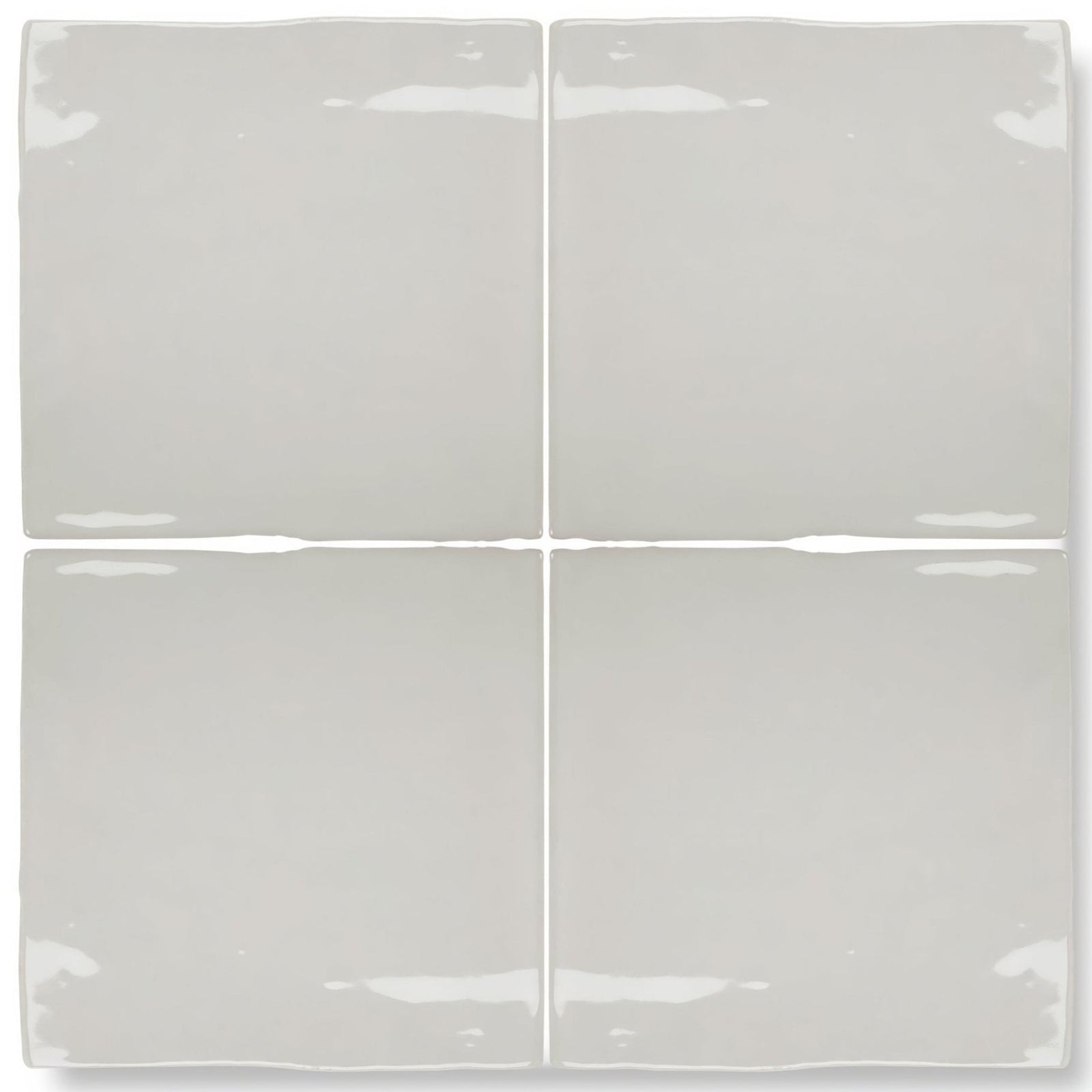 Four square, glossy gray ceramic tiles arranged in a grid.