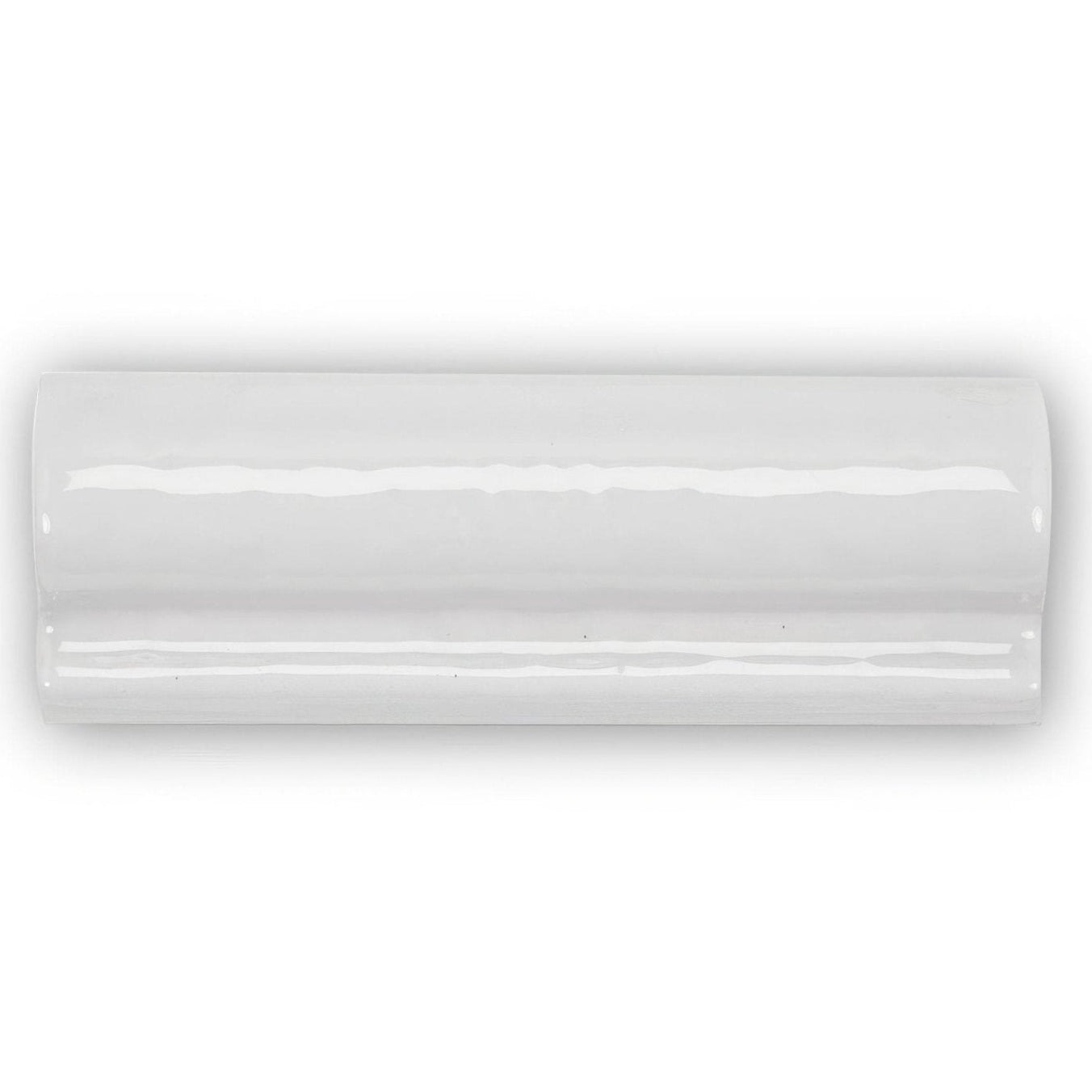 White glossy ceramic tile forecast wight glazed dado with smooth curved rectangular shape and subtle horizontal ridges