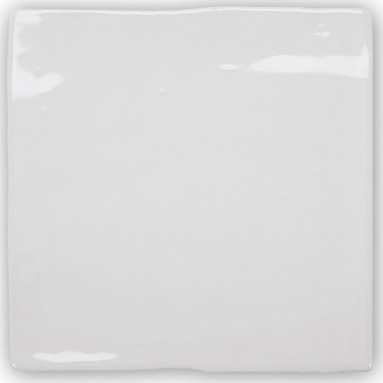 A glossy white ceramic forecast wight square glazed tile with slightly rounded edges and a smooth reflective surface