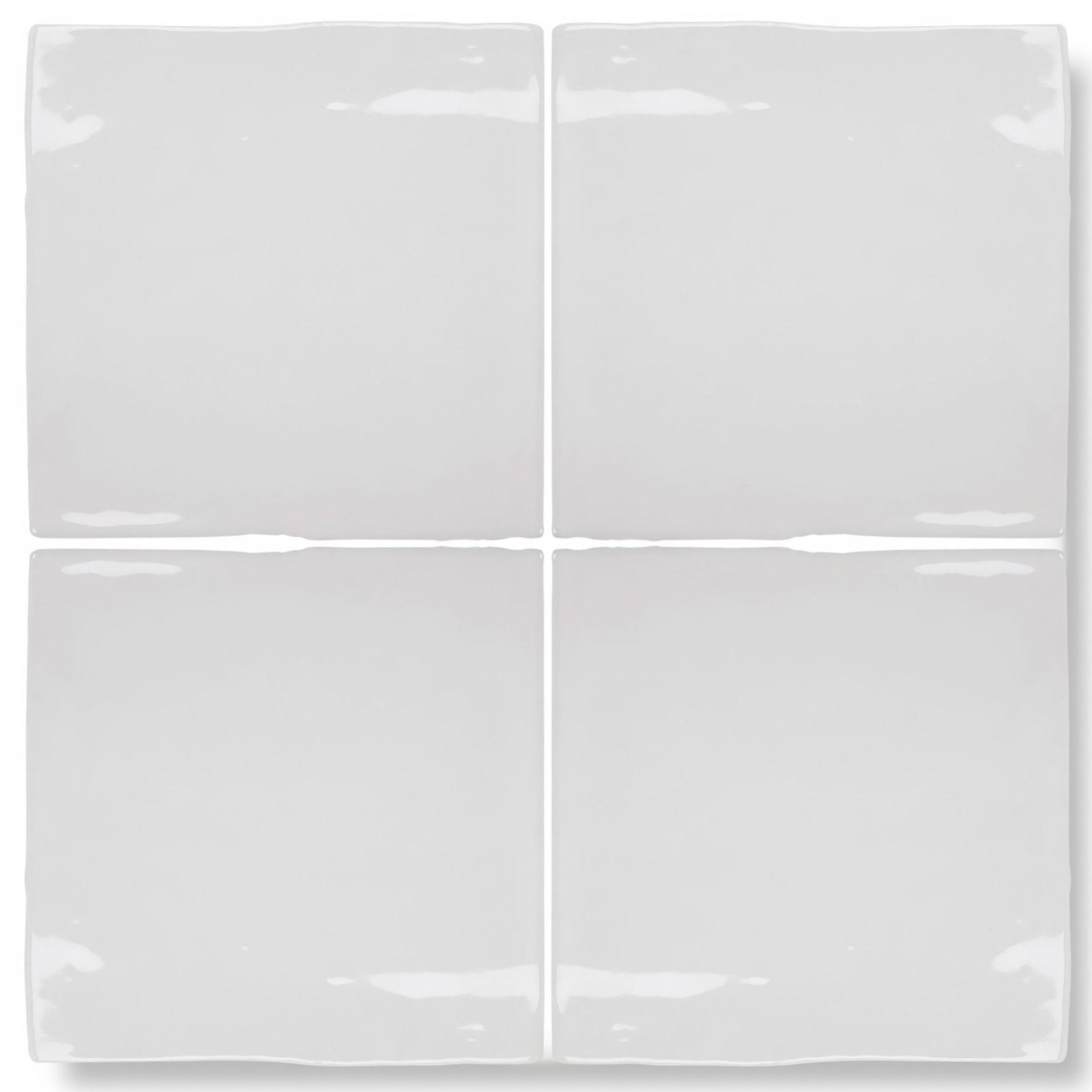 Set of four square glossy white ceramic forecast wight square glazed tiles with slightly uneven edges