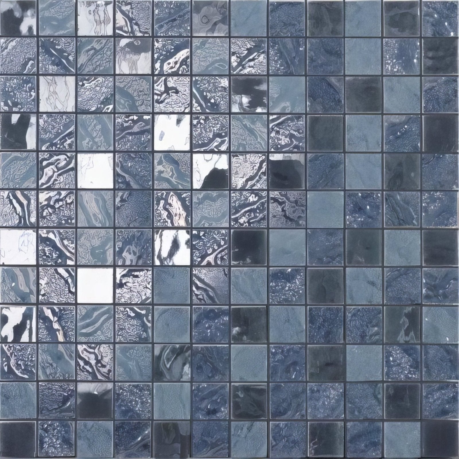 Four seasons ocean mosaic blue and silver reflective swirling pattern glass tile for interior decoration