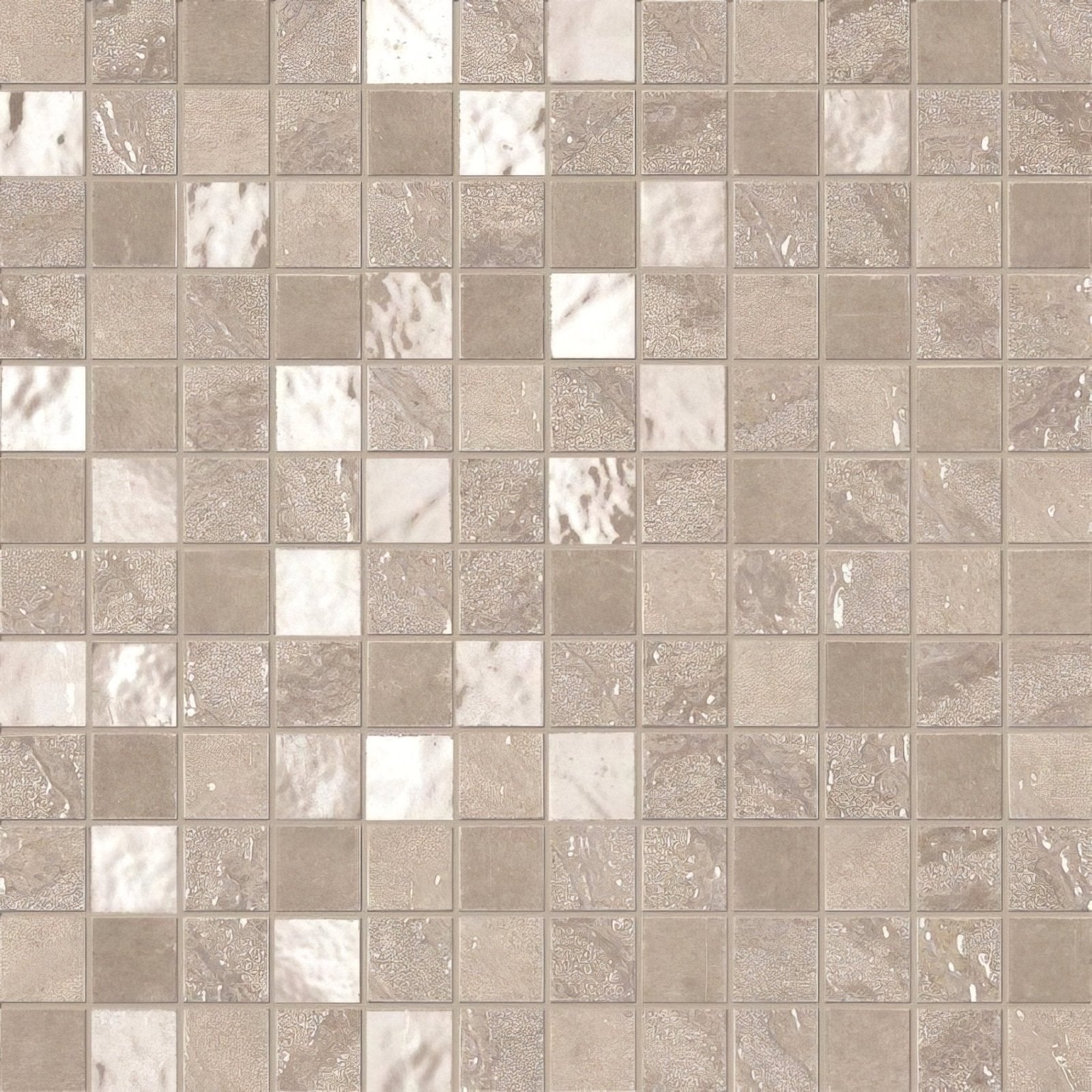 Beige and white four seasons sand mosaic tile with marble effect and glossy textured finish
